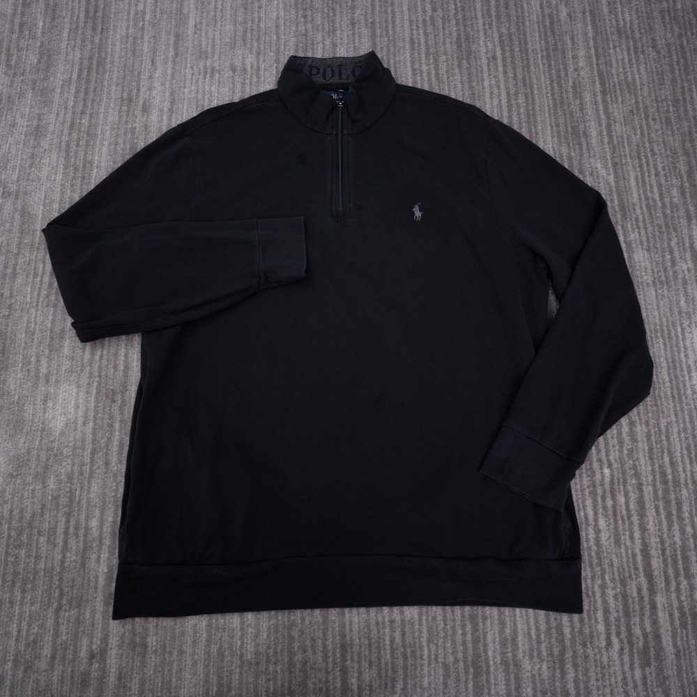 Polo Ralph Lauren Quarter Zip Pullover Mens XL Black Good Pique Cotton